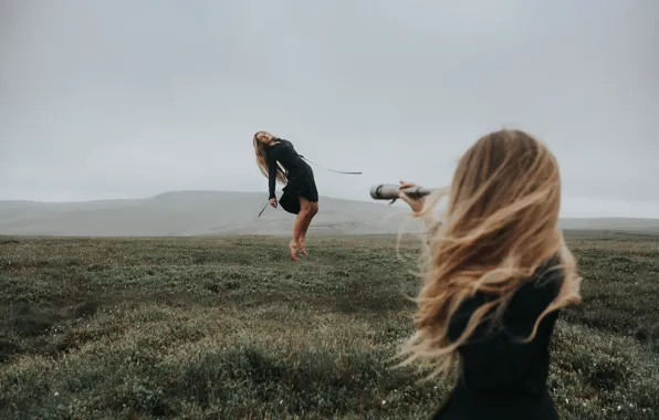 Picture girl, flight, levitation, double
