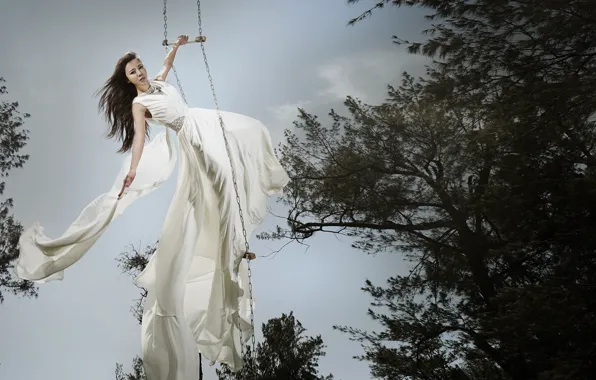 Picture girl, background, swing