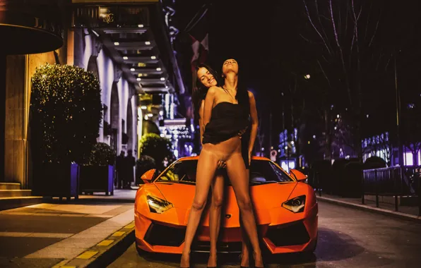 Girls, night, aventador, lp700-4, lamporghini