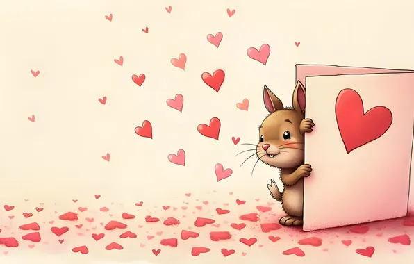 Heart, rabbit, hearts, Bunny, postcard, Valentine's Day, AI art, neural network