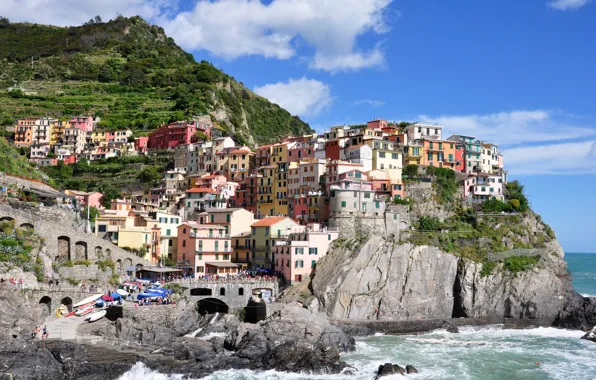 Picture mountains, the city, rocks, coast, home, Italy, Manarola