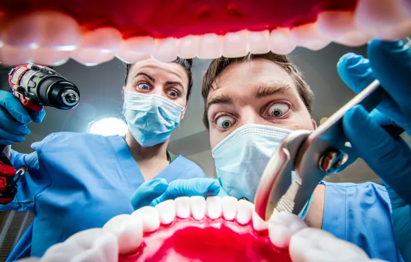 Look, Humor, Teeth, Mouth, Two, Mask, Doctors, Dental surgeons