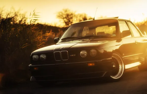 Sunset, Auto, Black, BMW, Machine, Boomer, BMW, Lights