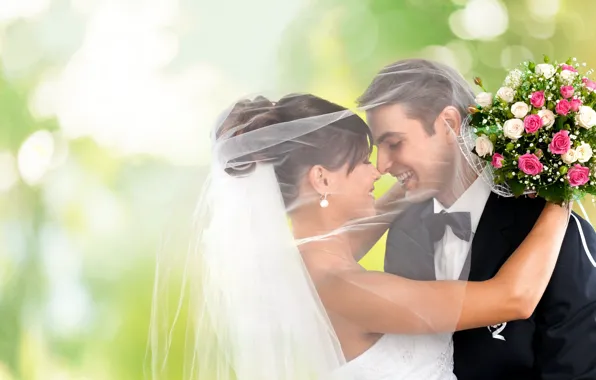 Picture girl, love, joy, smile, bouquet, hugs, summer, guy