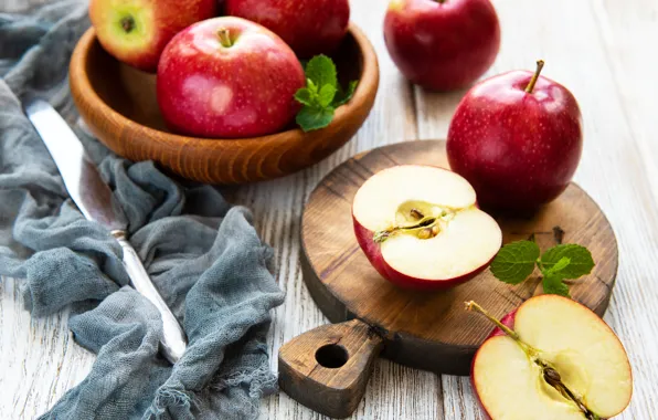Apples, red, cutting Board, Olena Rudo