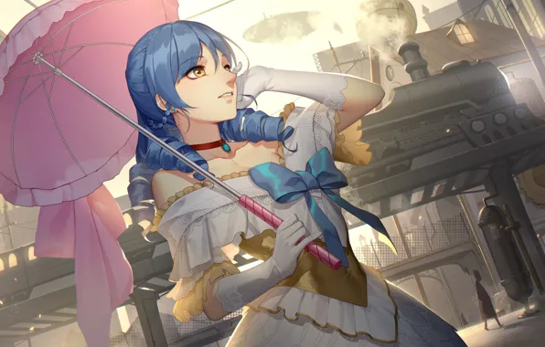 Download wallpaper girl, umbrella, anime, walk, Romantic Saga of Beauty