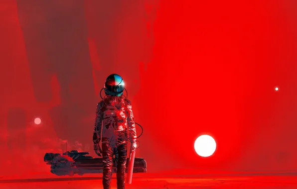 Picture the sun, red, fiction, the suit, art, helmet