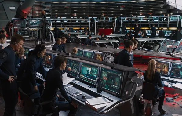Picture team, Marvel, monitors, superheroes, equipment, The Avengers, The Avengers, Nick Fury