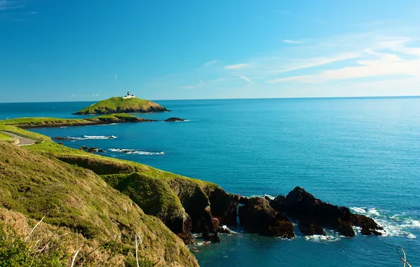 Sea, the sky, rocks, shore, lighthouse, island