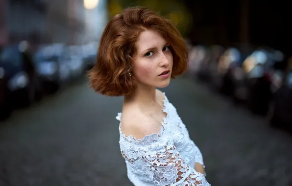 Picture look, brown hair, girl, freckles