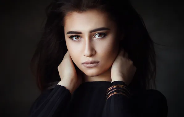 Picture look, pose, background, model, portrait, hands, makeup, brunette