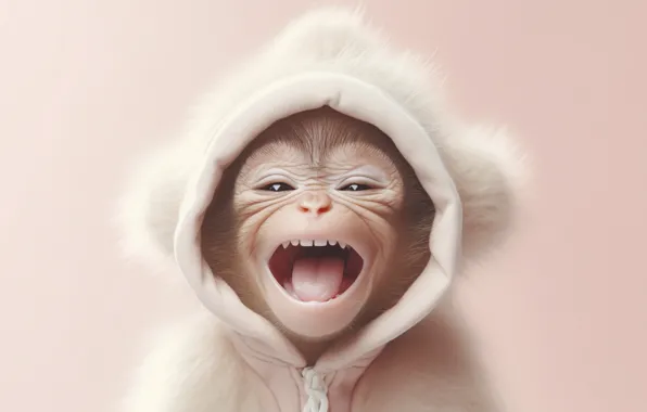 Language, clothing, portrait, monkey, mouth, costume, hood, fur