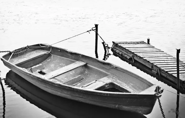 Wave, boat, shadow, pier, old