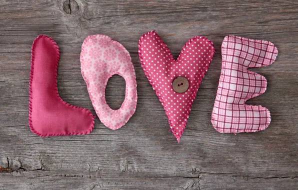 Love, heart, wood, pink, romantic, letters, handcraft