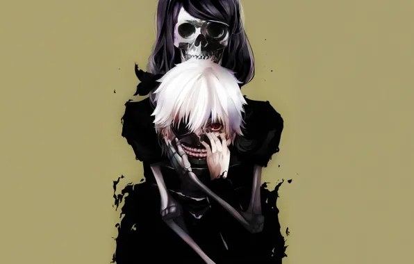 Picture mask, skeleton, guy, red eye, Tokyo Ghoul, Ken Kanek, Tokyo Ghoul, Kamishiro Rize