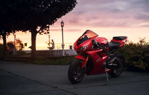 Picture the sky, motorcycle, red, twilight, sportbike, Triumph, Daytona, 675