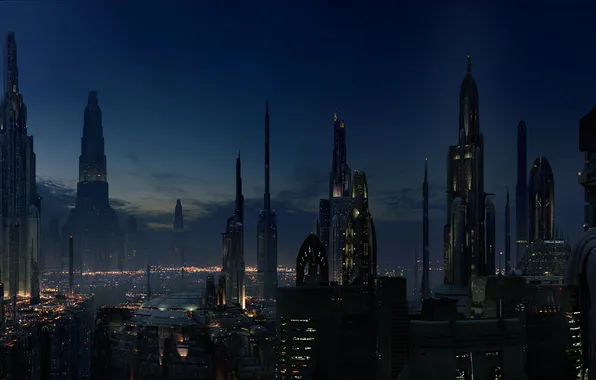 Night, the city, lights, home, tower, fantastic, Coruscant