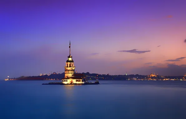 Sea, the city, dawn, shore, coast, construction, island, Istanbul