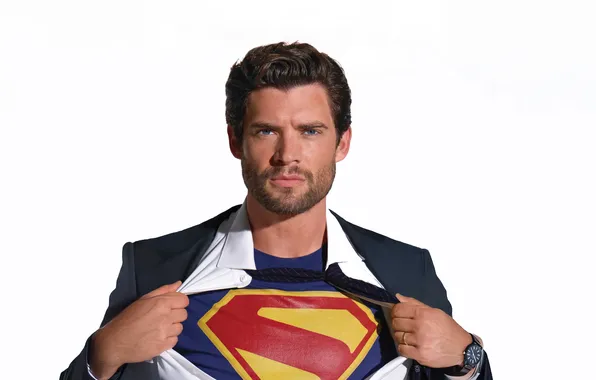 Portrait, t-shirt, tie, white background, shirt, Superman, actor, jacket