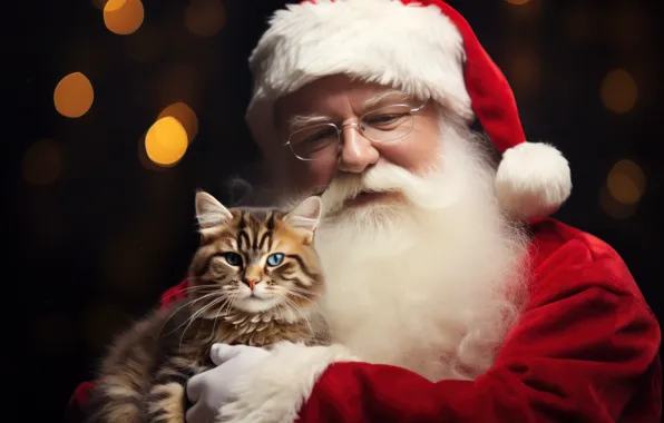 Cat, cat, kitty, kindness, Christmas, New year, Santa Claus, Santa Claus