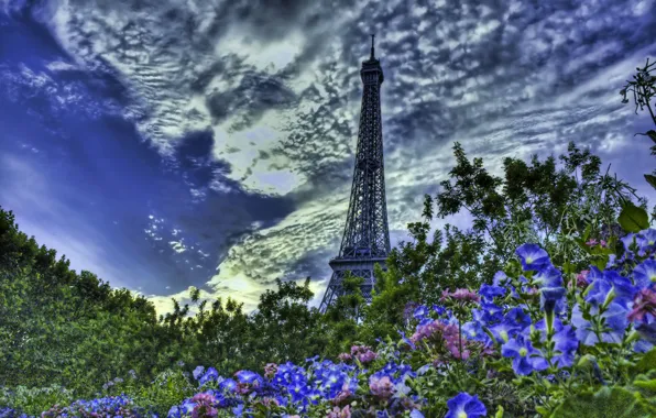 Greens, the sky, the city, blue, Wallpaper, France, Paris, Eiffel Tower