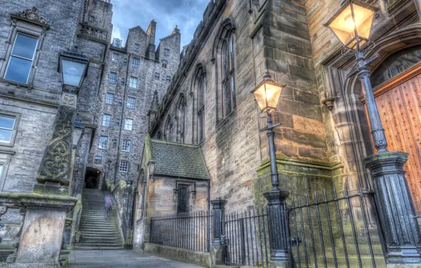 HDR, Scotland, lights, ladder, Scotland, Edinburgh, Houses