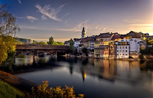 Picture bridge, river, building, home, Switzerland, Switzerland, Aare River, Olten