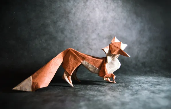 Grey, Fox, tail, fox, origami, tail, origami, gray