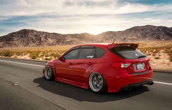 Road, mountains, desert, red, subaru, wrx, jdm, tuning