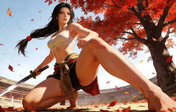 Picture sword, legs, weapon, nature, woman, young, beautiful, model