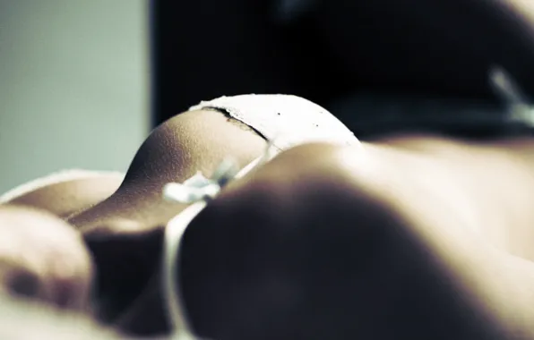 Chest, girl, face, tummy, bra, shoulders, strap