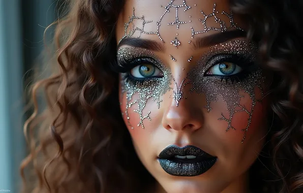Look, girl, face, pattern, Shine, web, makeup, sequins