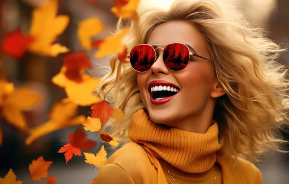 Autumn, look, girl, joy, yellow, pose, smile, Park