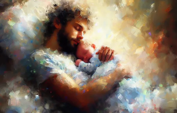 Mustache, light, pose, comfort, paint, together, oil, child