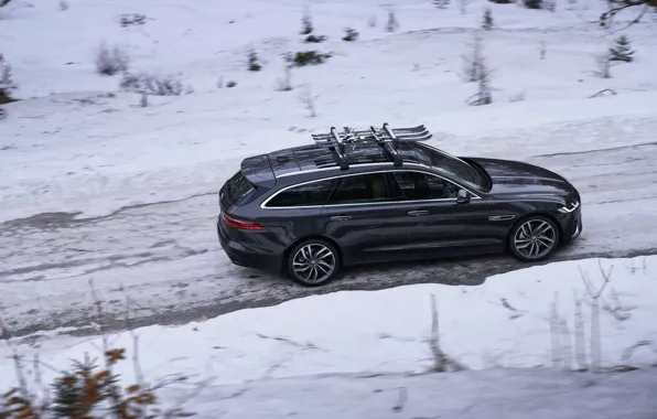 Picture winter, road, snow, Jaguar, side view, universal, Jaguar XF, 2020