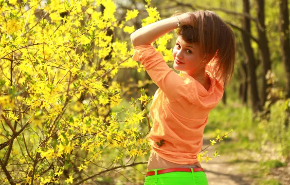 Greens, summer, look, girl, branches, nature, mood, sweetheart