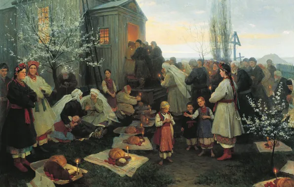 Picture holiday, oil, picture, Easter, canvas, Nikolai Pimonenko