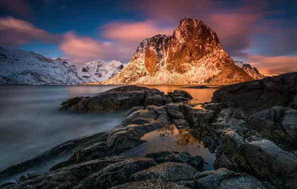 Picture clouds, mountains, stones, rocks, the evening, Norway, the fjord