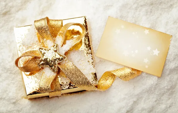 Snow, box, gift, star, New Year, Christmas, tape, Christmas