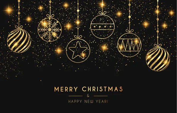 Decoration, background, gold, Christmas, New year, golden, christmas, black background