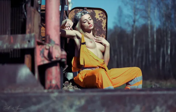 Chest, the sun, trees, sexy, pose, model, body, makeup