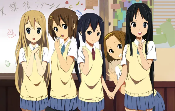 Picture girls, group, anime, art, form, candy, Schoolgirls, mio akiyama