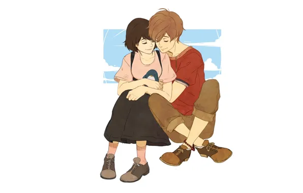 Girl, background, Toy, art, pair, guy, Penguin, Zankyou no Terror