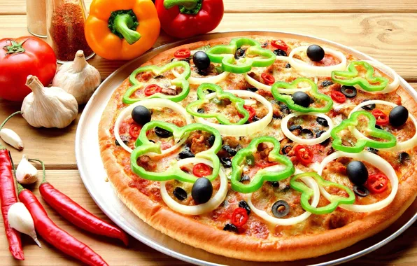 Picture food, bow, food, pizza, tomato, olives, delicious, olives