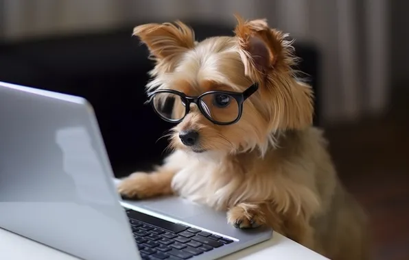 Dog, Glasses, Laptop, Creative, Digital art, AI art, The Art of Artificial Intelligence, Neural network