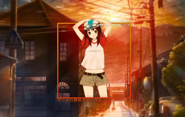 Girl, sunset, house, street, anime, madskillz