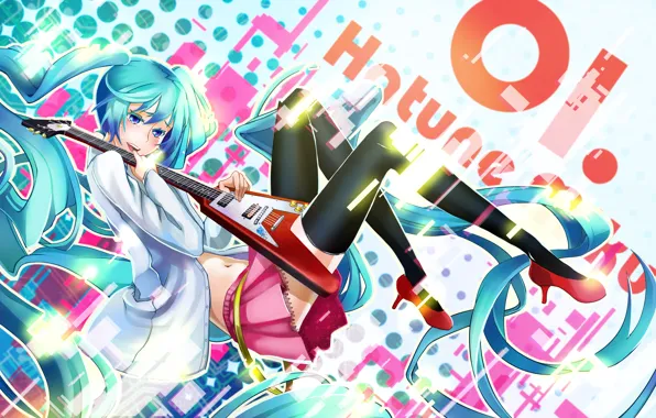 Picture girl, guitar, art, vocaloid, hatsune miku, no.734