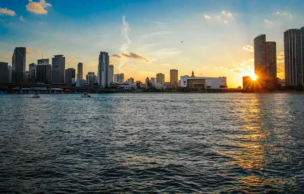 Sunset, Water, Home, Miami, FL, Building, USA, America