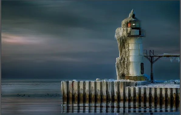 Cold, ice, lighthouse, icicles, frost, frost, icy