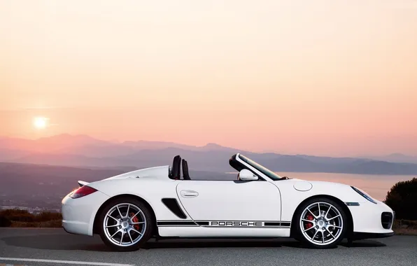 Picture Porsche, spider, panorama, convertible, white car, boxter